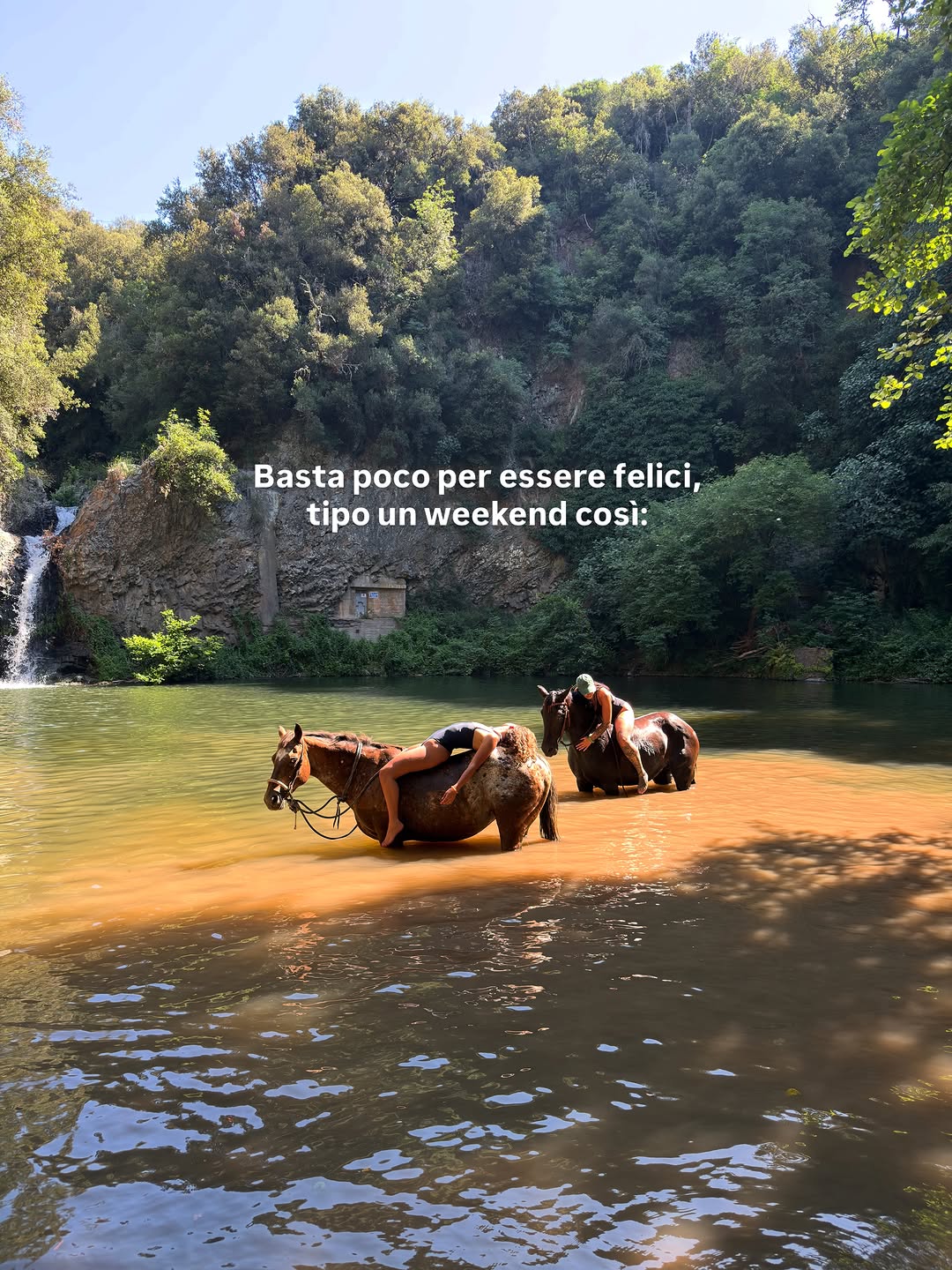 Cavalli a mollo nel torrente